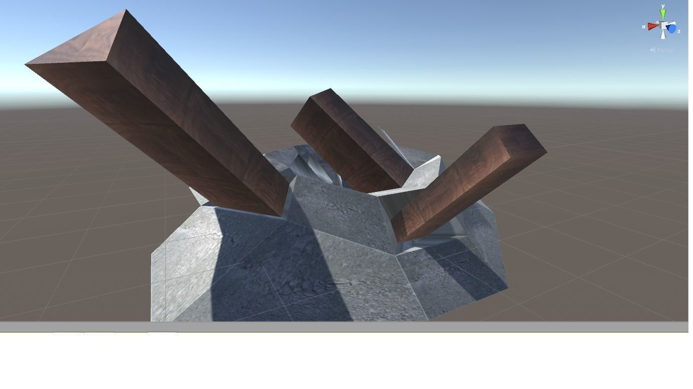 Dirty rock with two sticks 3D model_0