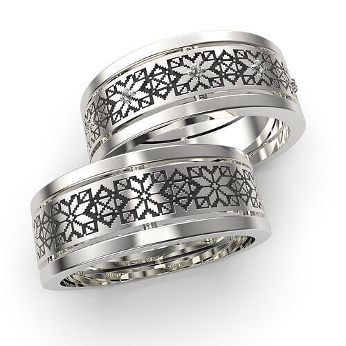 Wedding rings in Ukrainian style Vyshyvanka 3D print model