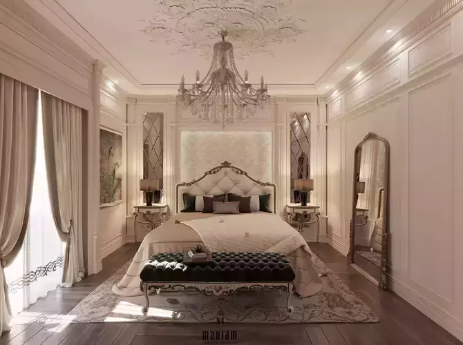 Neoclassical Master Suite Bedroom Walk in Closet Bathroom