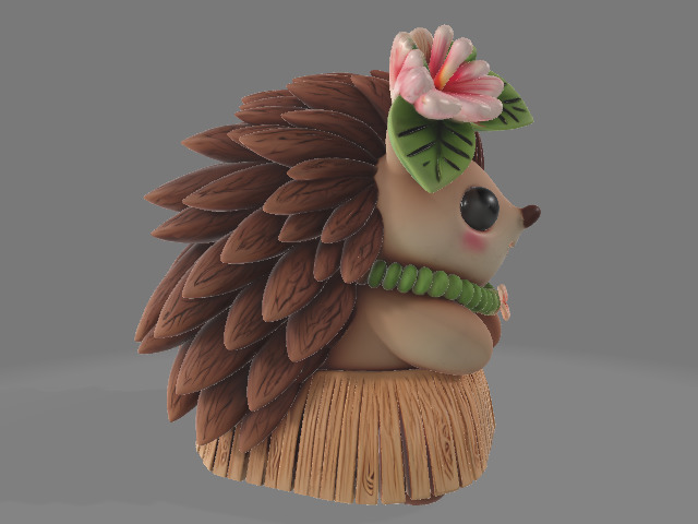 Kawaii Hedgehog in Hawaiian Skirt 3D print model_3