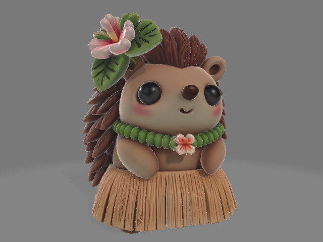 Kawaii Hedgehog in Hawaiian Skirt 3D print model_2