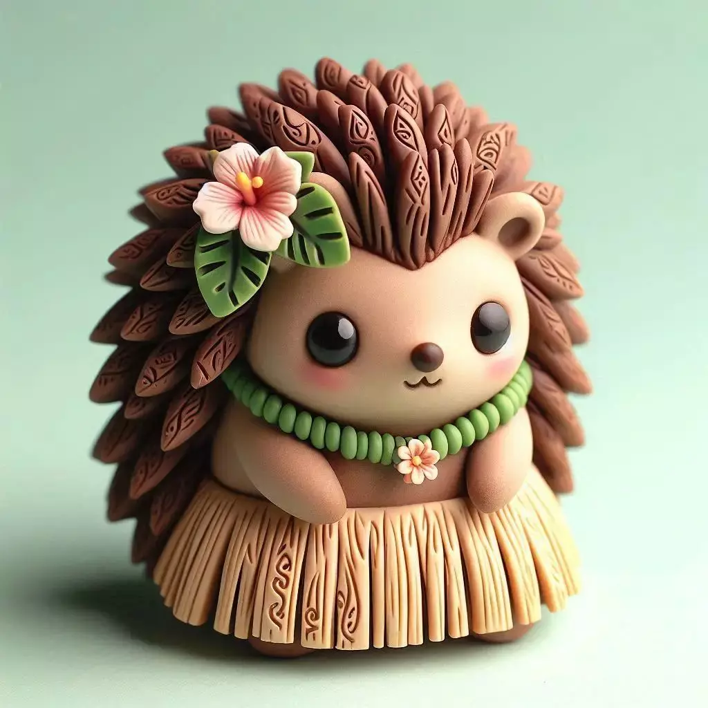 Kawaii Hedgehog in Hawaiian Skirt 3D print model_0