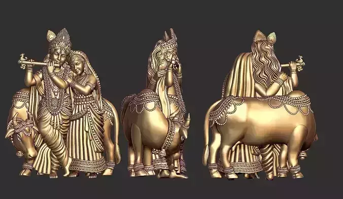 Radha rishna with cow 3D 