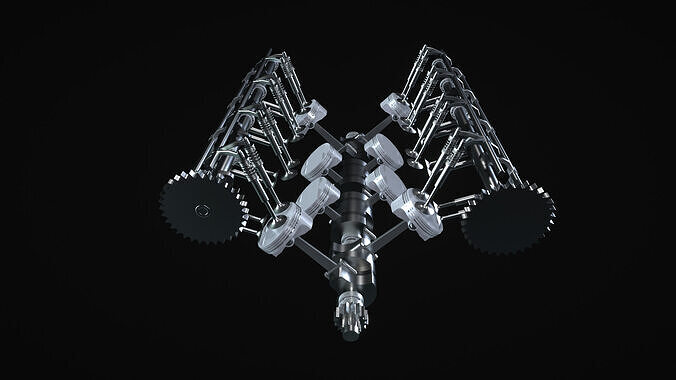 V8 Engine Mechanical Assembly Non-Animated Blender Model Low-poly 3D model