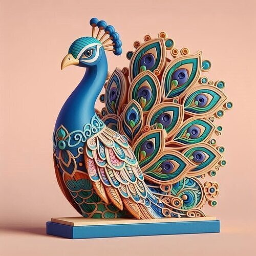 1164Colorful 3D Model of a Peacock on Base   totem 3D print model