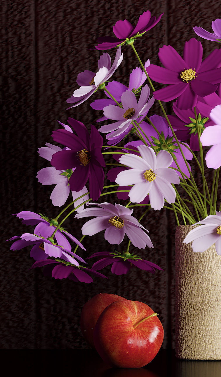 cosmos flowers 3D model_4