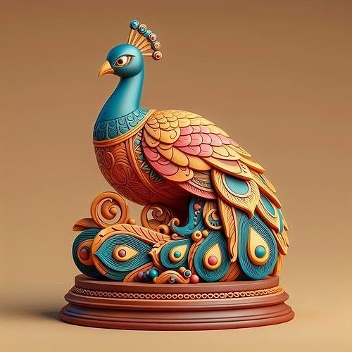 1165Colorful 3D Model of a Peacock on Base   totem 3D print model
