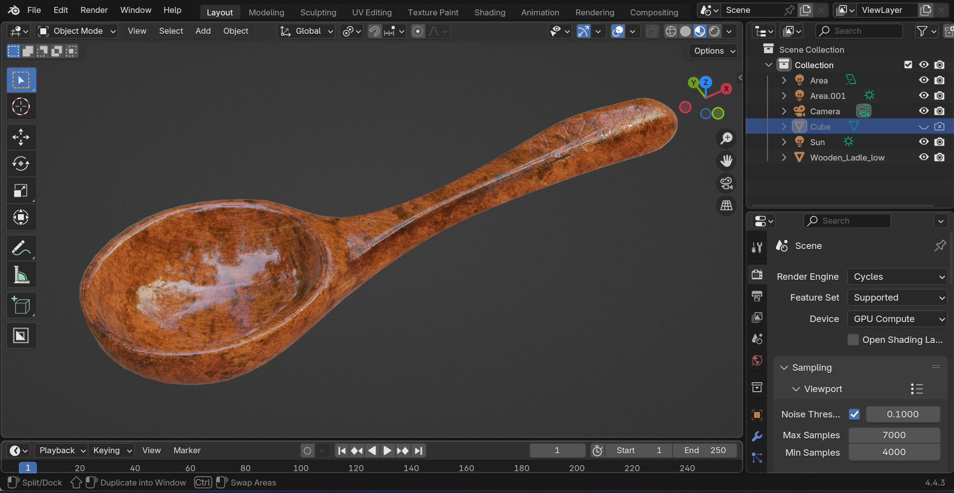 Realistic Wooden Ladle PBR 3D Model Game-Ready Low-poly 3D model_8