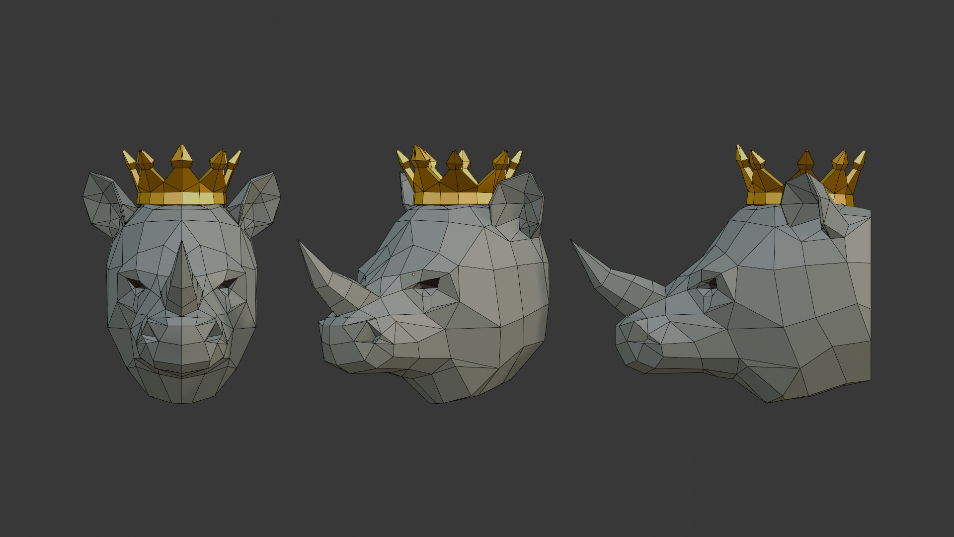 Rhino Head Crown Low-poly 3D model_1