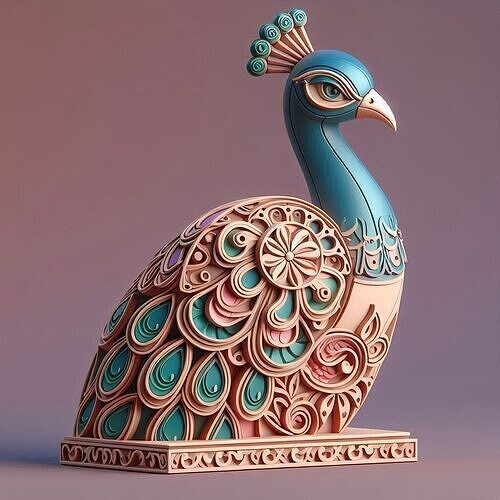 1166Colorful 3D Model of a Peacock on Base   totem 3D print model