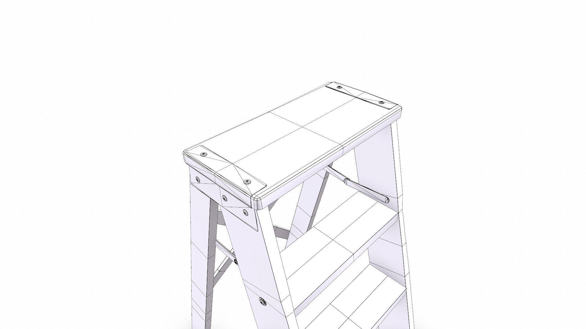 Old Wooden Step Ladder Low-poly PBR Low-poly 3D model_14