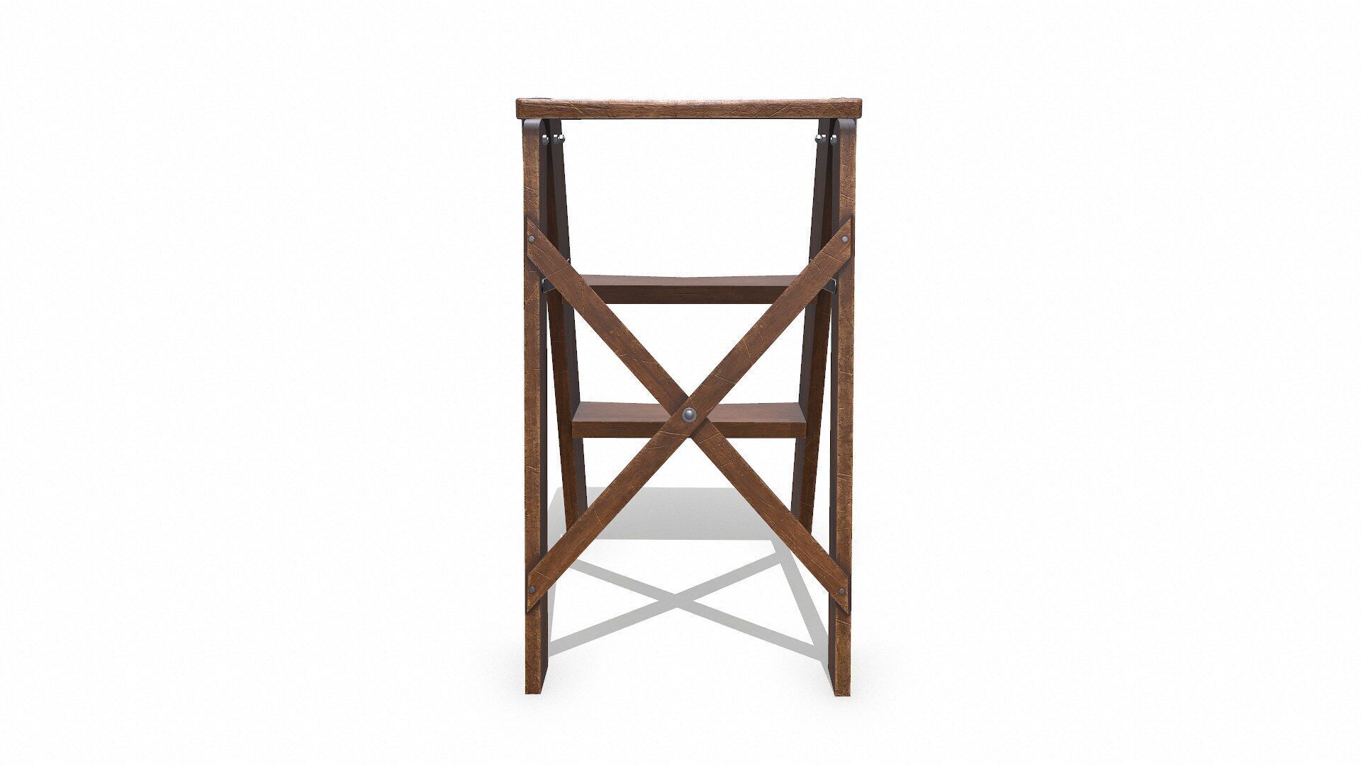 Old Wooden Step Ladder Low-poly PBR Low-poly 3D model_4