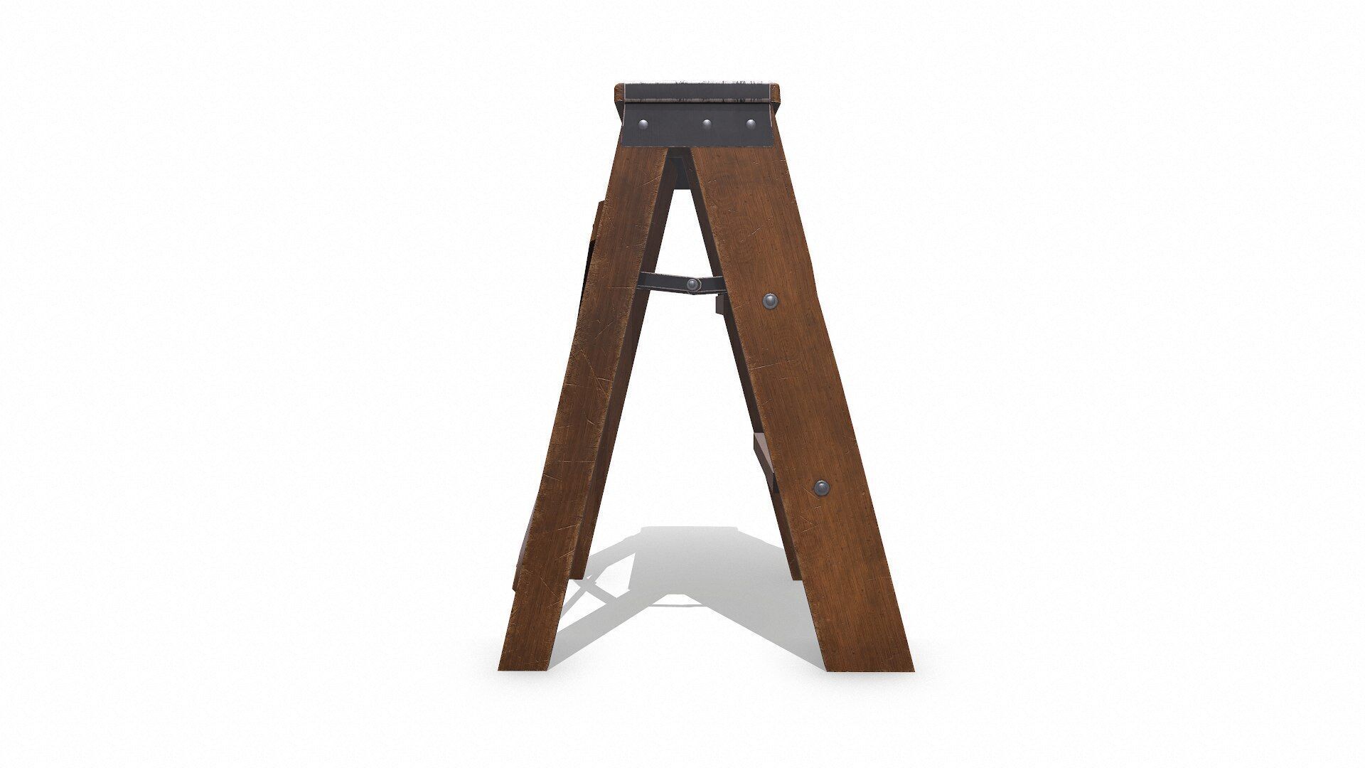 Old Wooden Step Ladder Low-poly PBR Low-poly 3D model_7