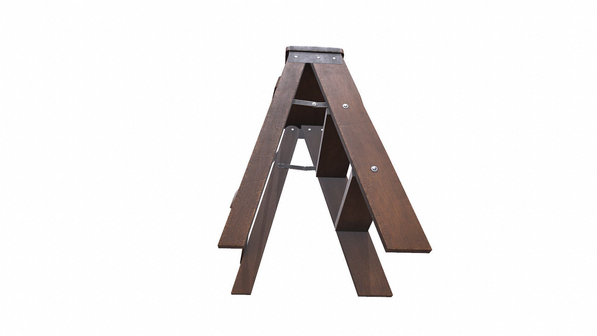 Old Wooden Step Ladder Low-poly PBR Low-poly 3D model_8