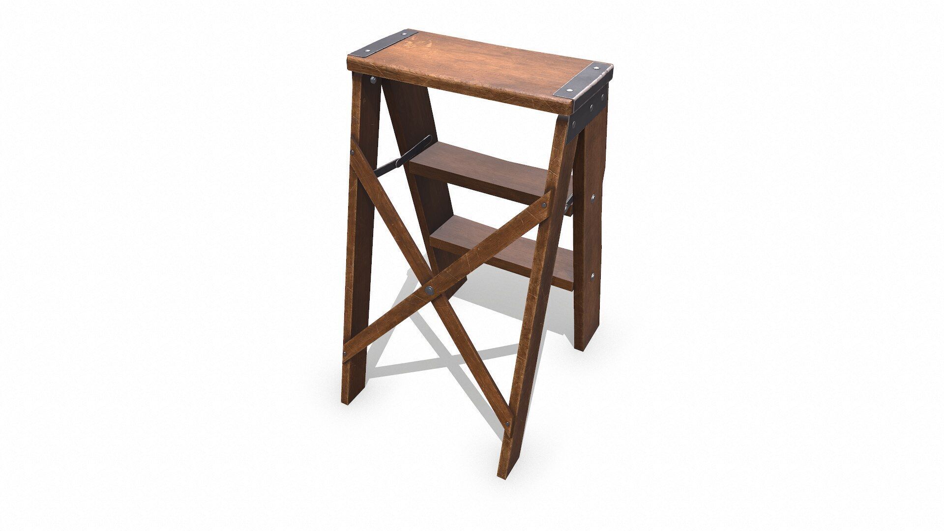 Old Wooden Step Ladder Low-poly PBR Low-poly 3D model_5