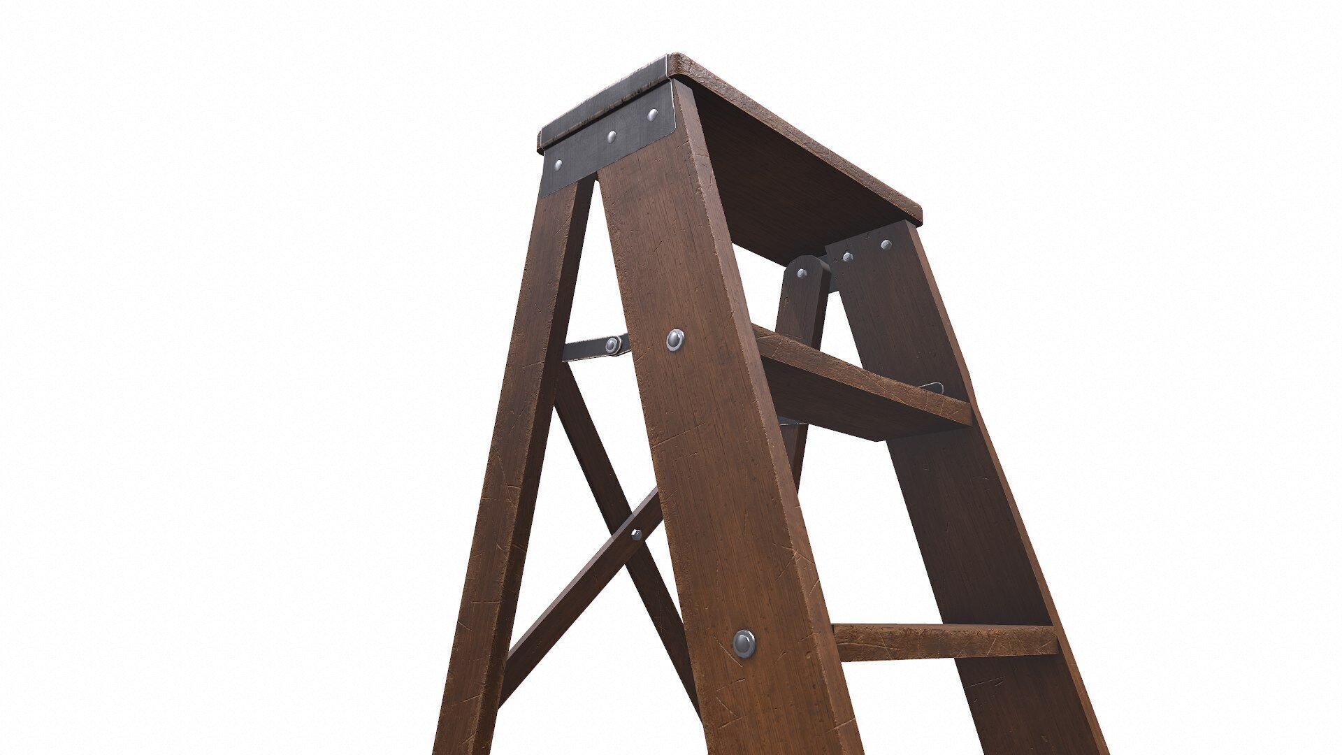 Old Wooden Step Ladder Low-poly PBR Low-poly 3D model_11