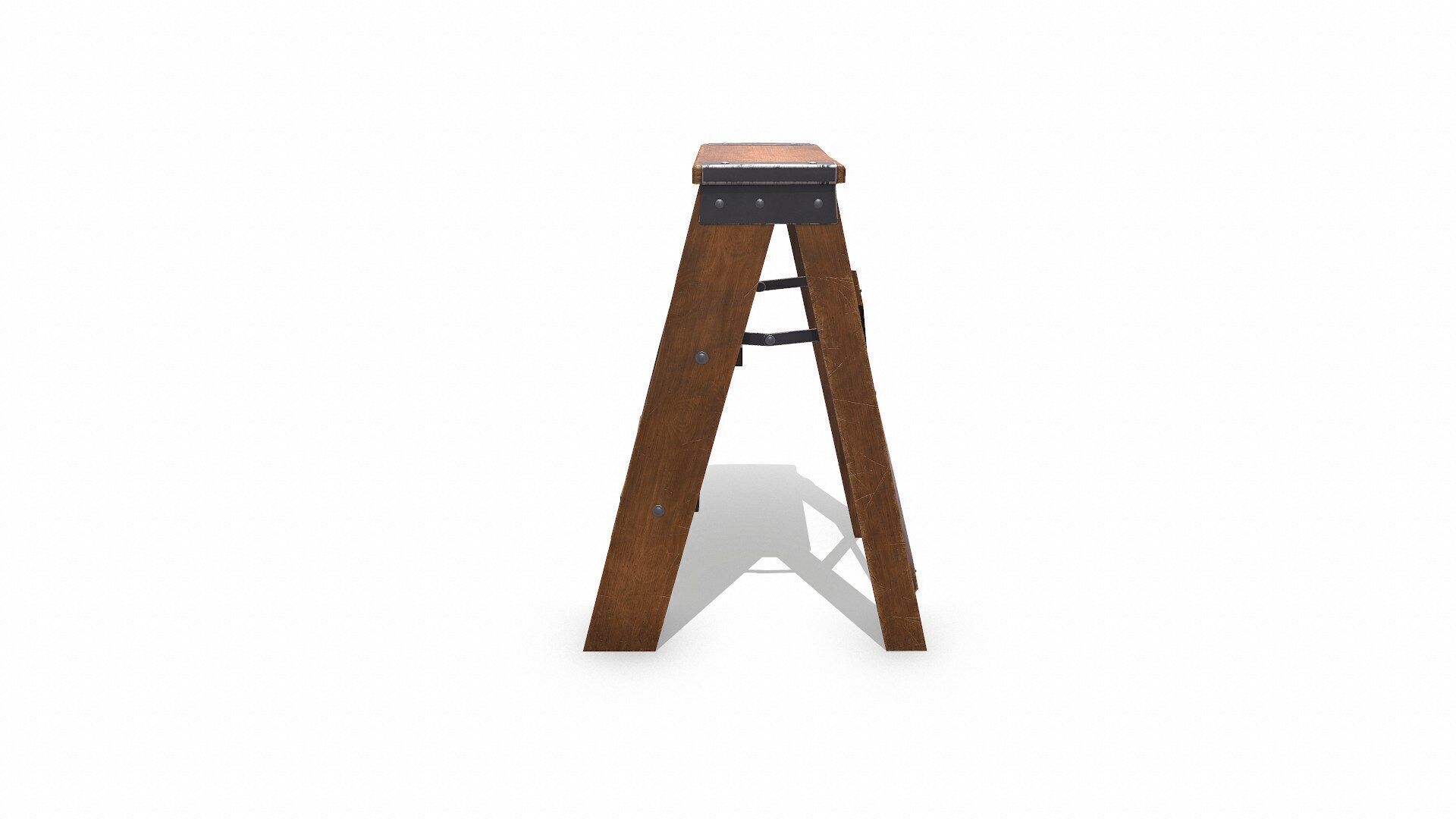 Old Wooden Step Ladder Low-poly PBR Low-poly 3D model_2