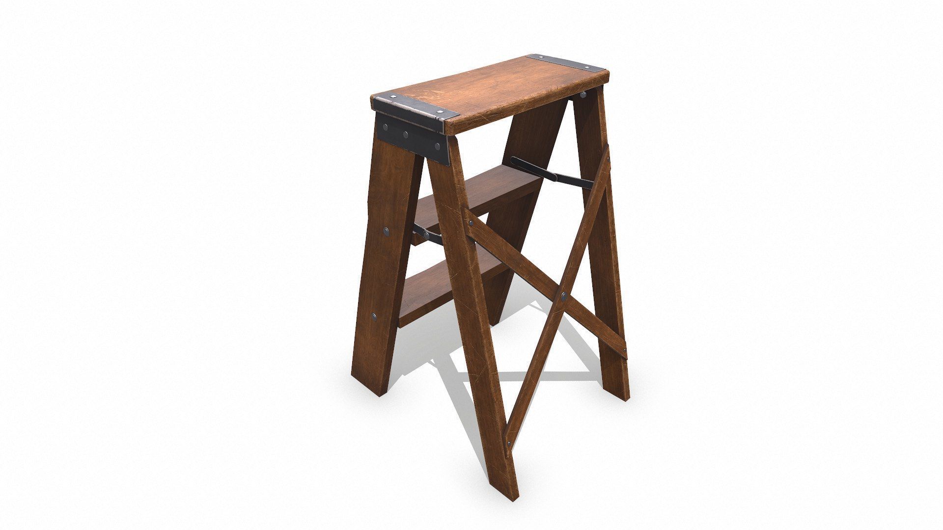 Old Wooden Step Ladder Low-poly PBR Low-poly 3D model_3