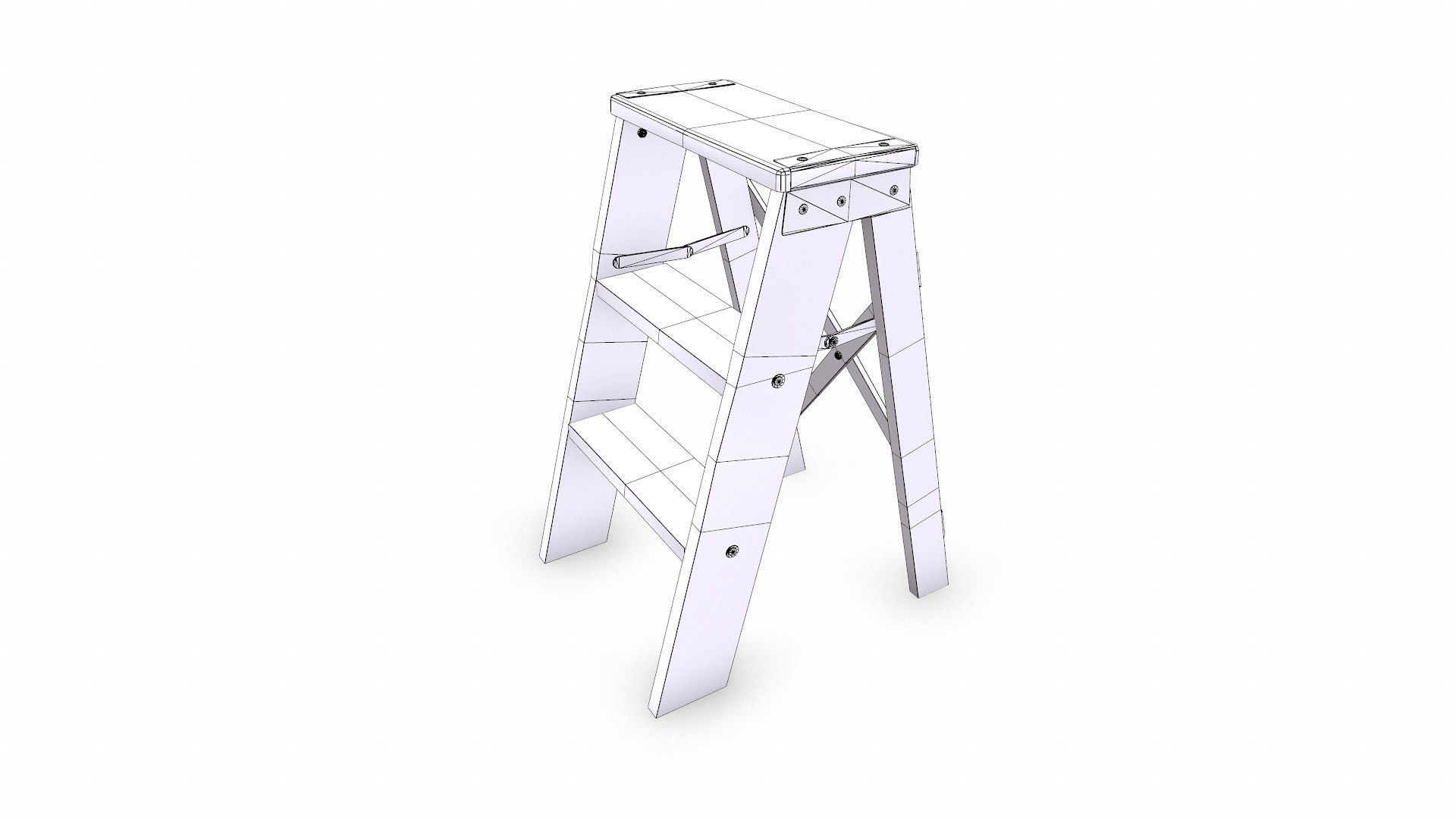 Old Wooden Step Ladder Low-poly PBR Low-poly 3D model_12