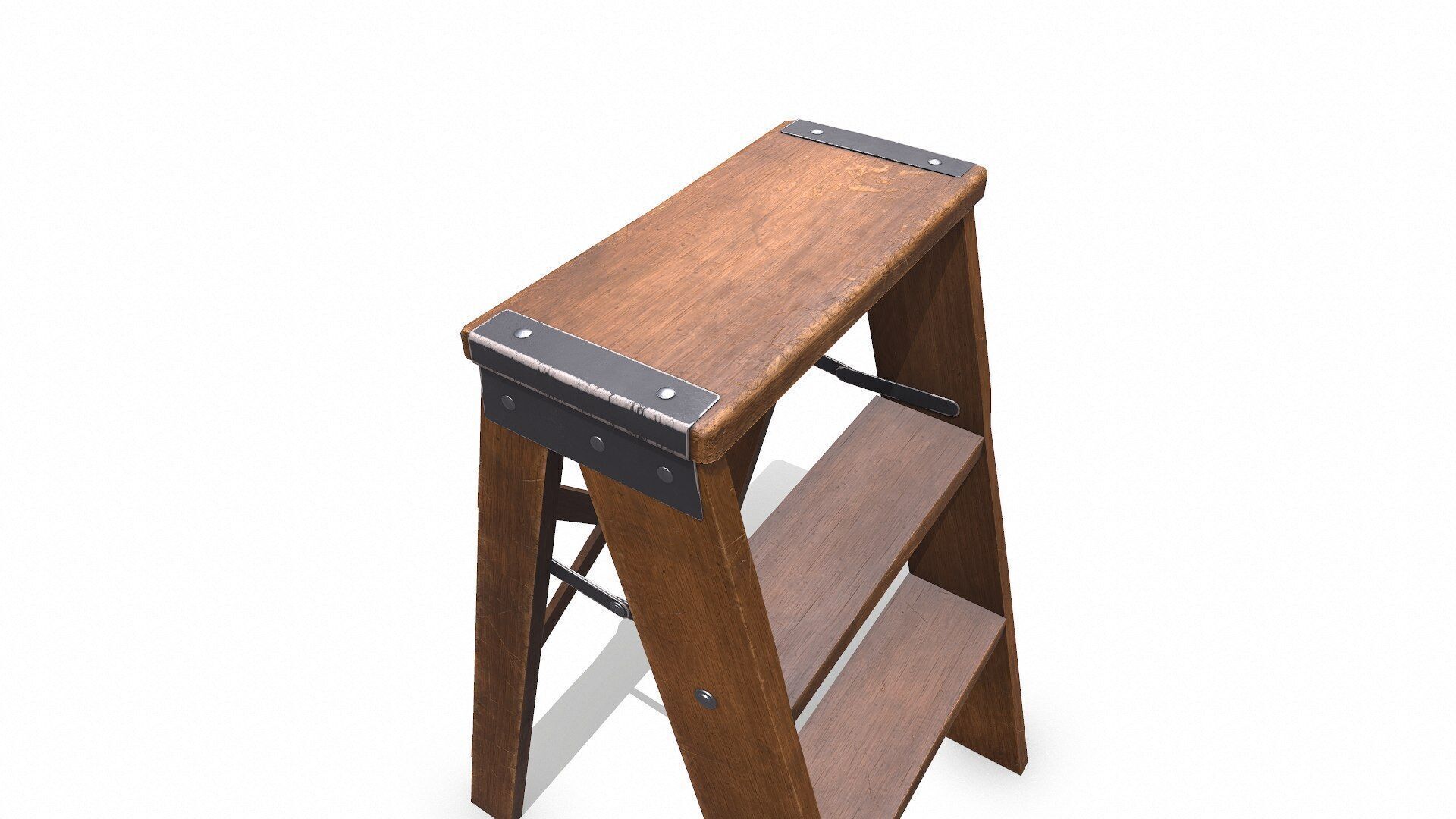 Old Wooden Step Ladder Low-poly PBR Low-poly 3D model_9