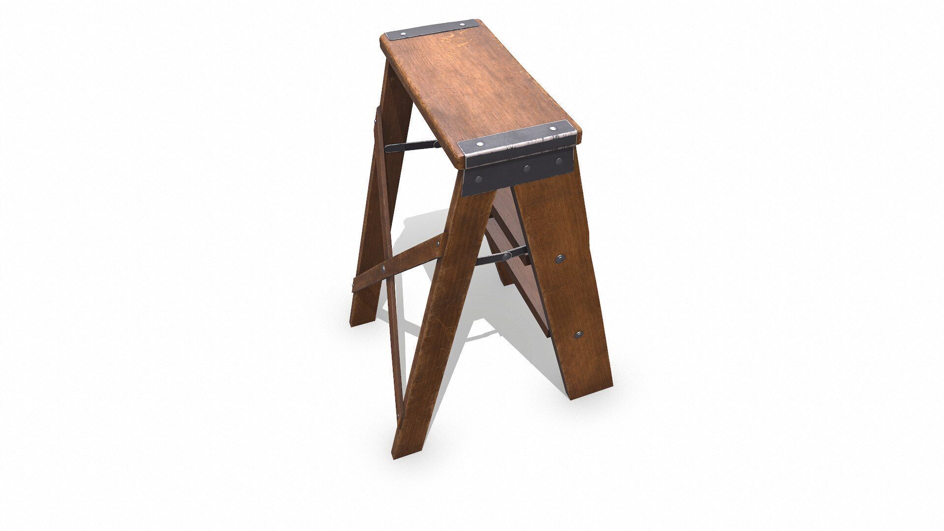 Old Wooden Step Ladder Low-poly PBR Low-poly 3D model_6