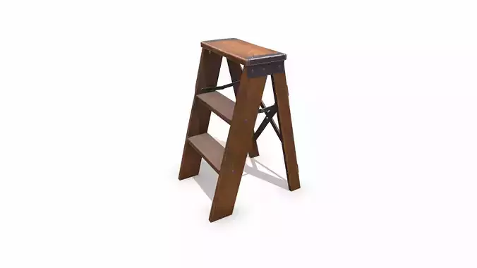 Old Wooden Step Ladder Low-poly PBR