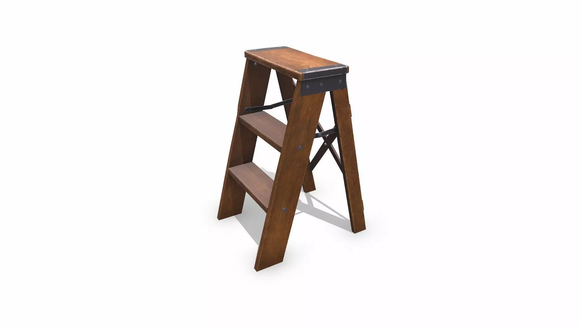 Old Wooden Step Ladder Low-poly PBR Low-poly 3D model_0