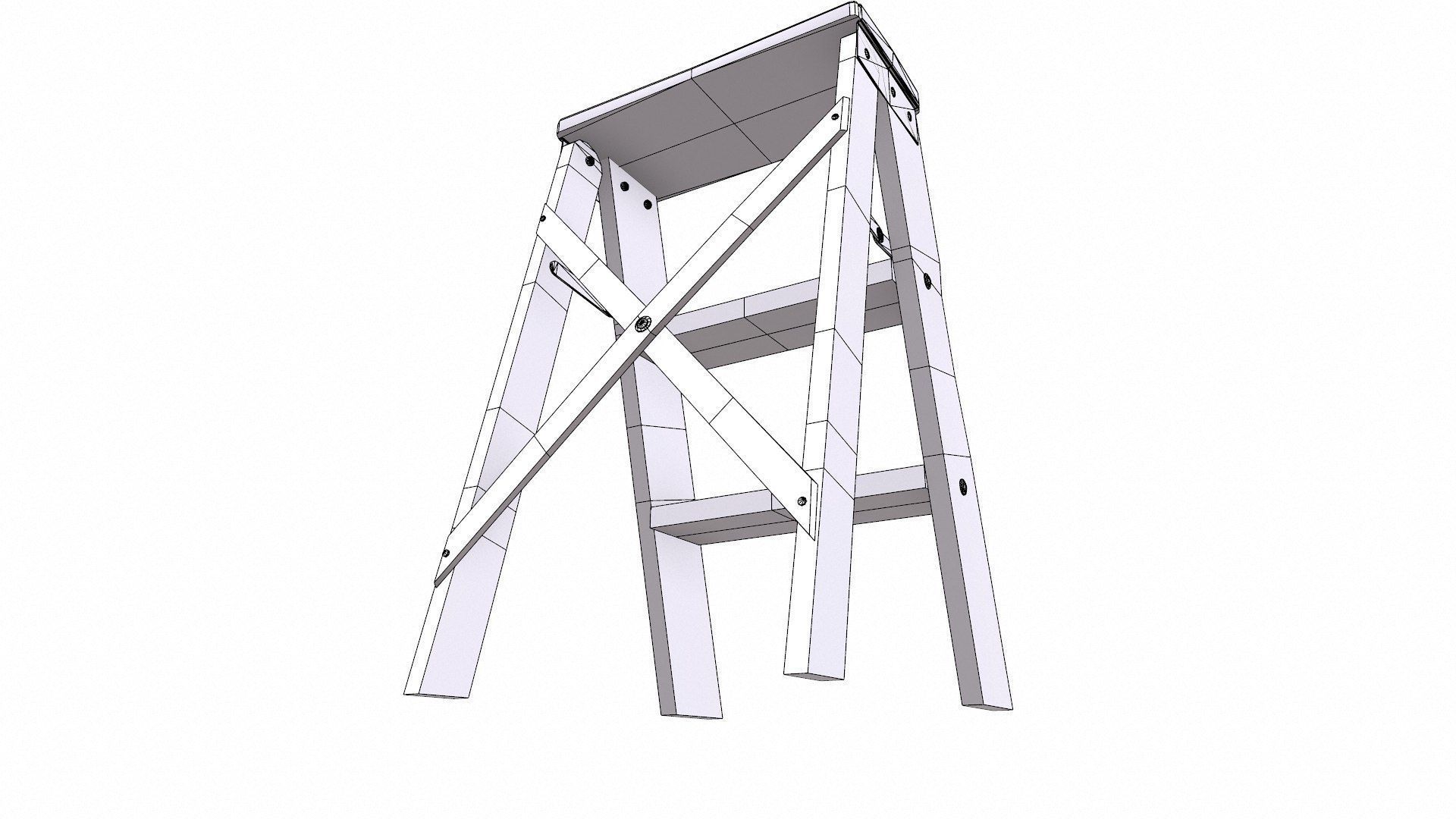 Old Wooden Step Ladder Low-poly PBR Low-poly 3D model_13