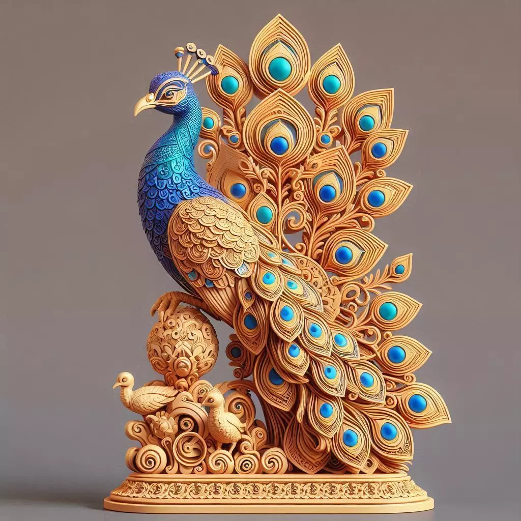 1167Colorful 3D Model of a Peacock on Base totem 3D print model_0