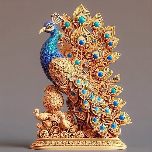 1167Colorful 3D Model of a Peacock on Base   totem 3D print model