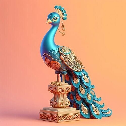 1168Colorful 3D Model of a Peacock on Base   totem 3D print model