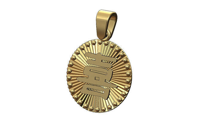 Happiness chinese faceted sunrays beaded coin pendant charm 3D print model
