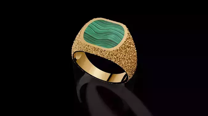 Man Signet Ring with Cabochon with Texture