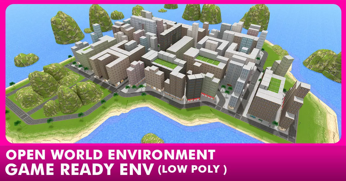Urban City Low poly game Environment Game Ready Baked Low-poly 3D model