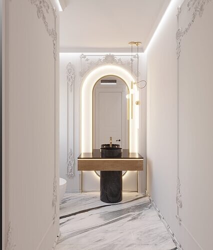 Luxurious Modern Classic Guest Bathroom with Ornate Details 3D model