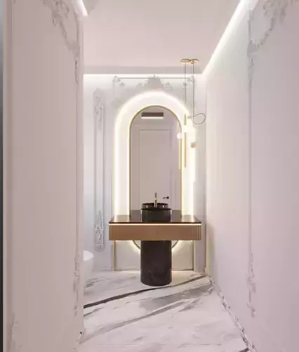 Luxurious Modern Classic Guest Bathroom with Ornate Details