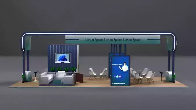 4 side Open Contemporary stall design with teal-blue gradient