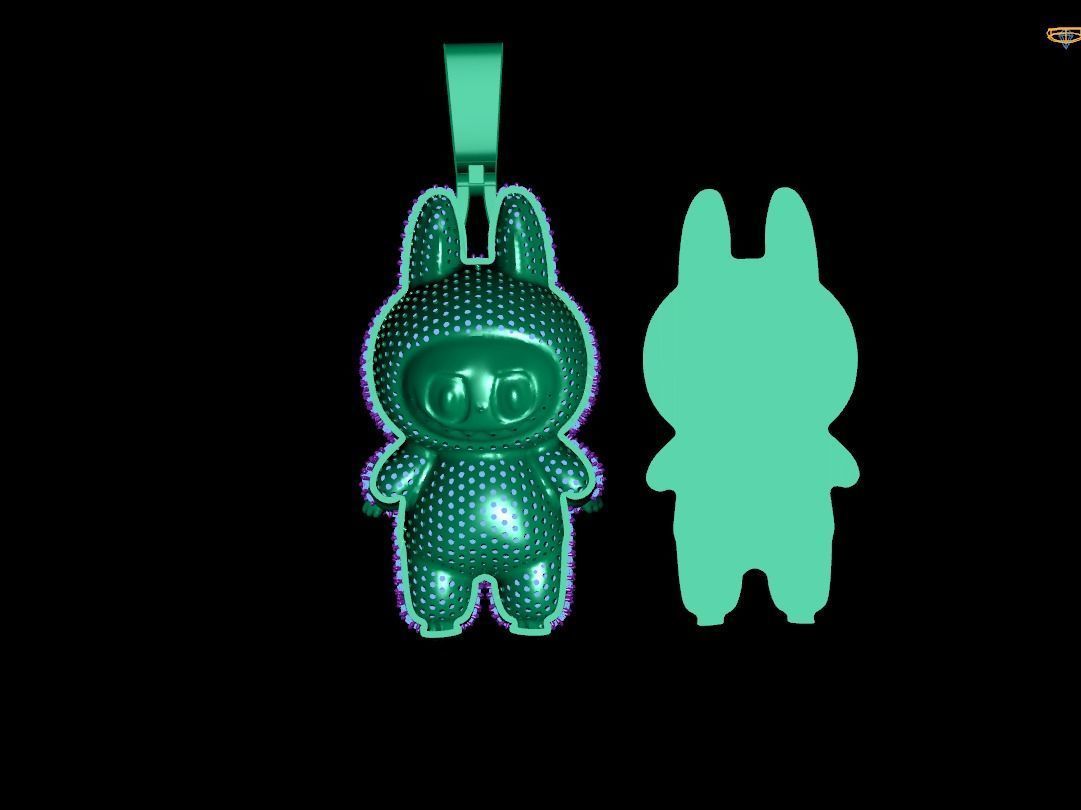 LABUBU GOLD HOLLOW  HALF PENDANT JEWELLERY 3D print model_2