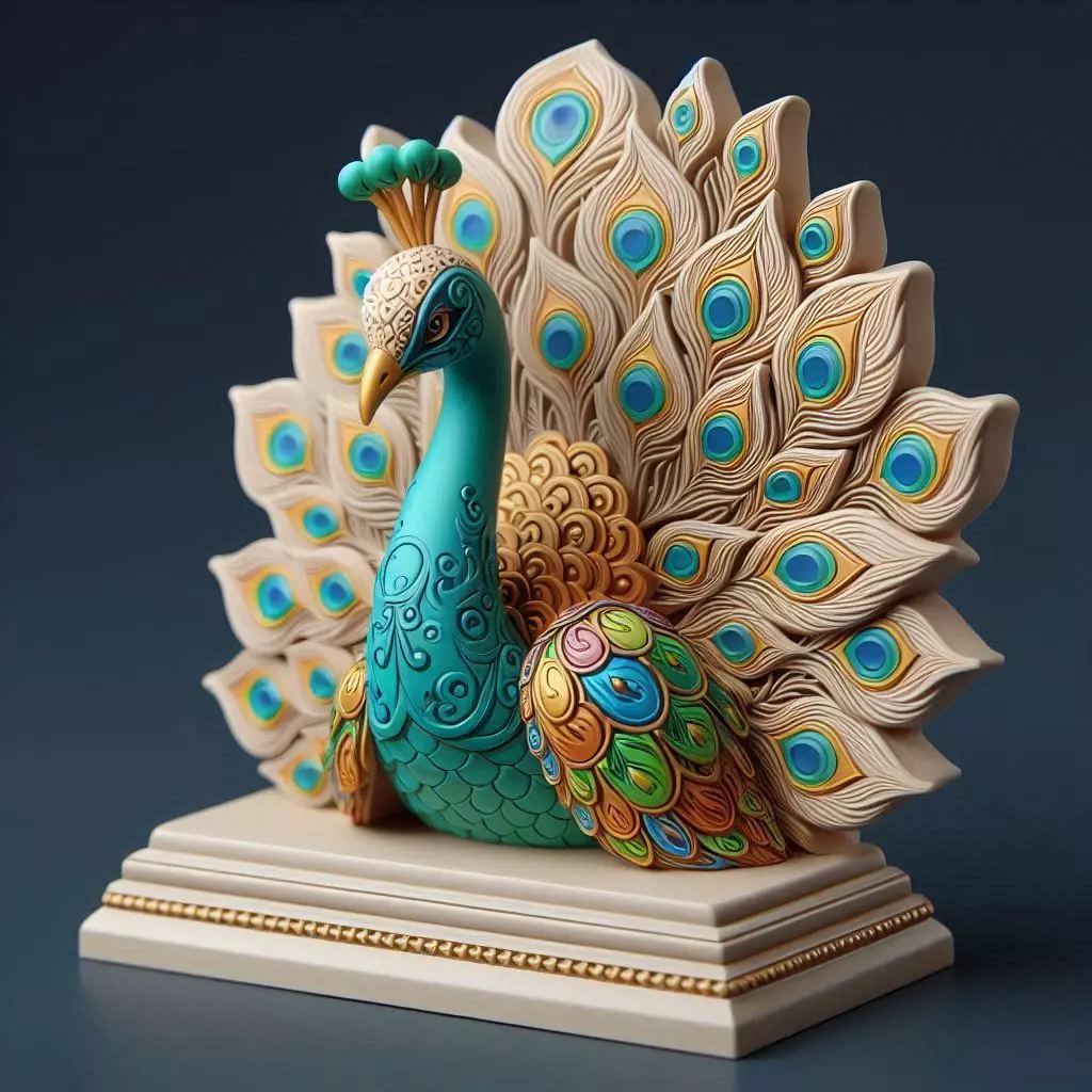 1169Colorful 3D Model of a Peacock on Base totem 3D print model