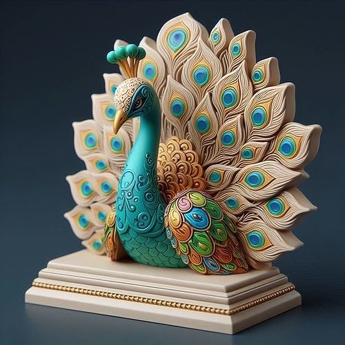 1169Colorful 3D Model of a Peacock on Base   totem 3D print model