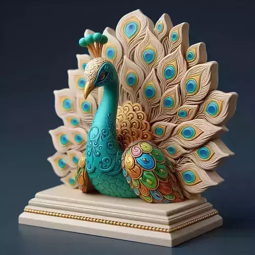 1169Colorful 3D Model of a Peacock on Base   totem