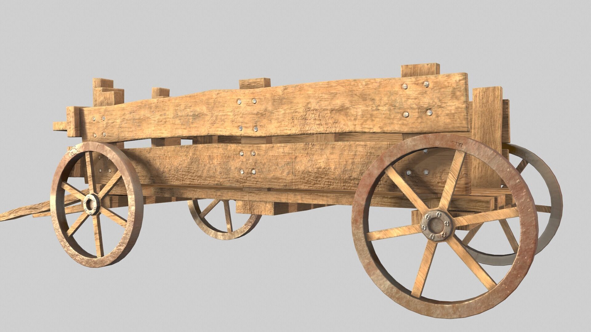 WOODEN CART Low-poly 3D model_1