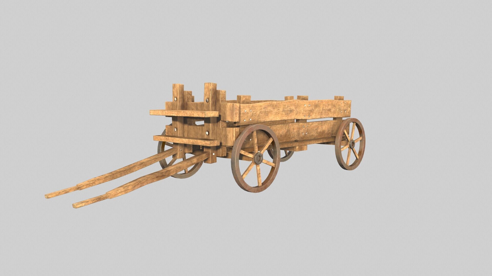 WOODEN CART Low-poly 3D model_2