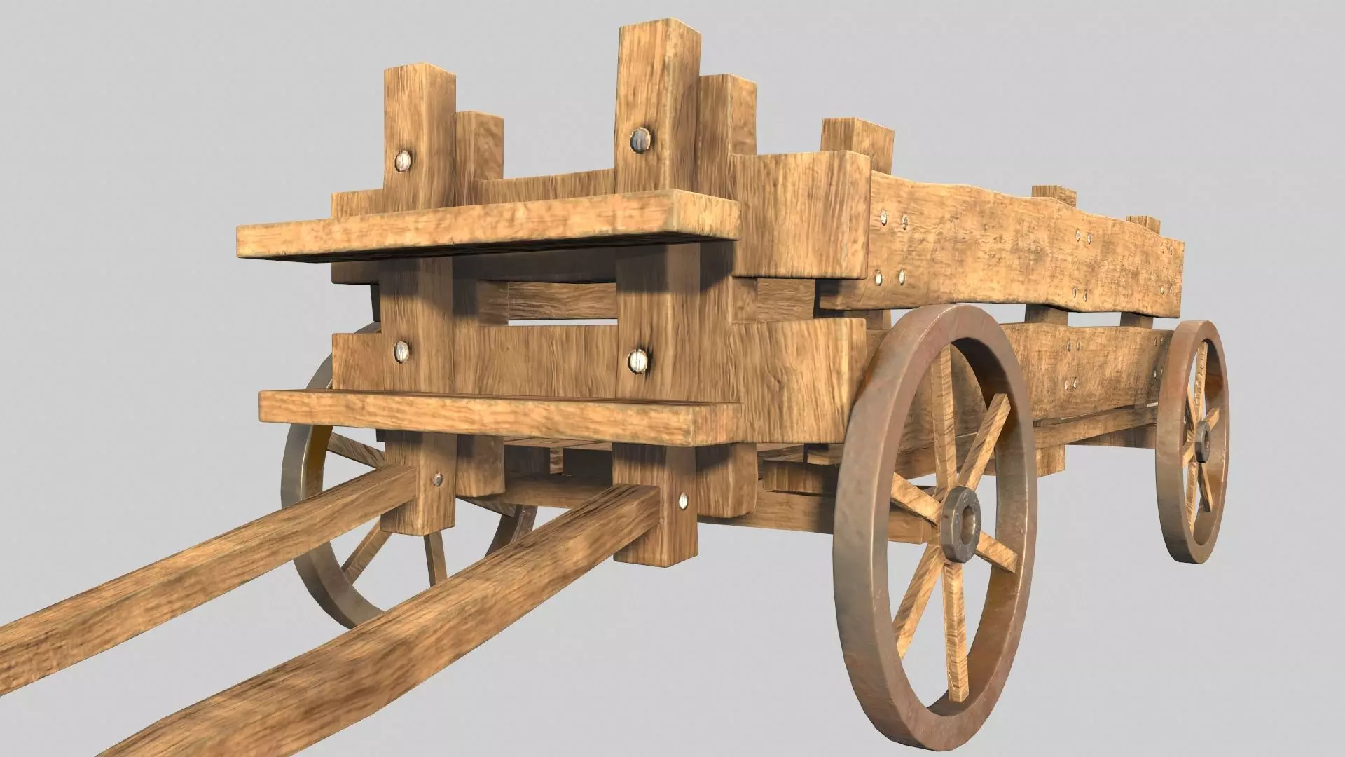 WOODEN CART Low-poly 3D model_0