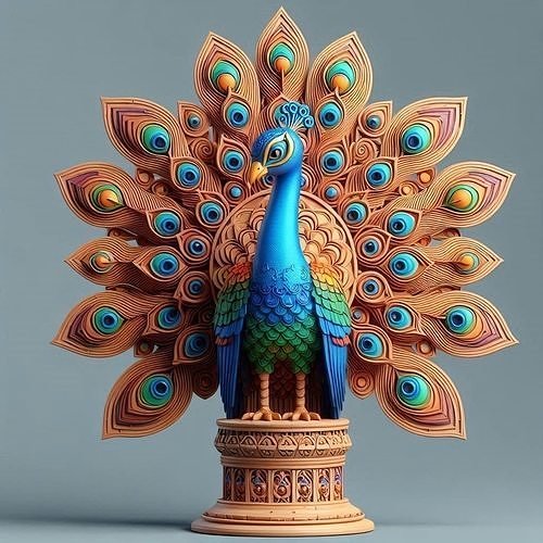1170Colorful 3D Model of a Peacock on Base   totem 3D print model