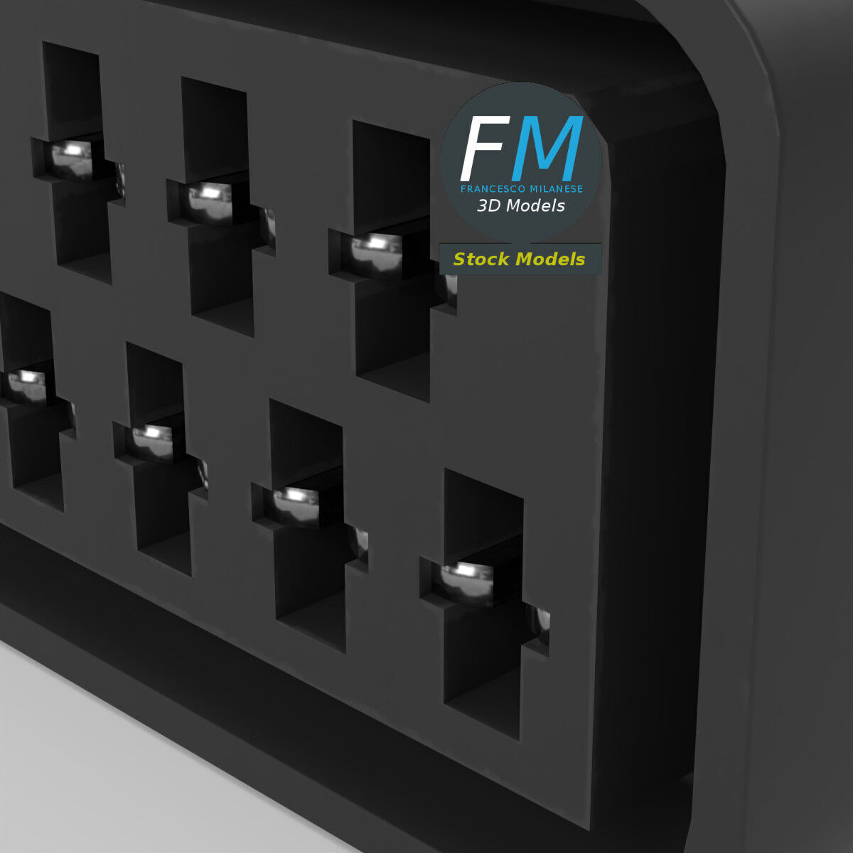 Female SCART euro connector 3D model_5