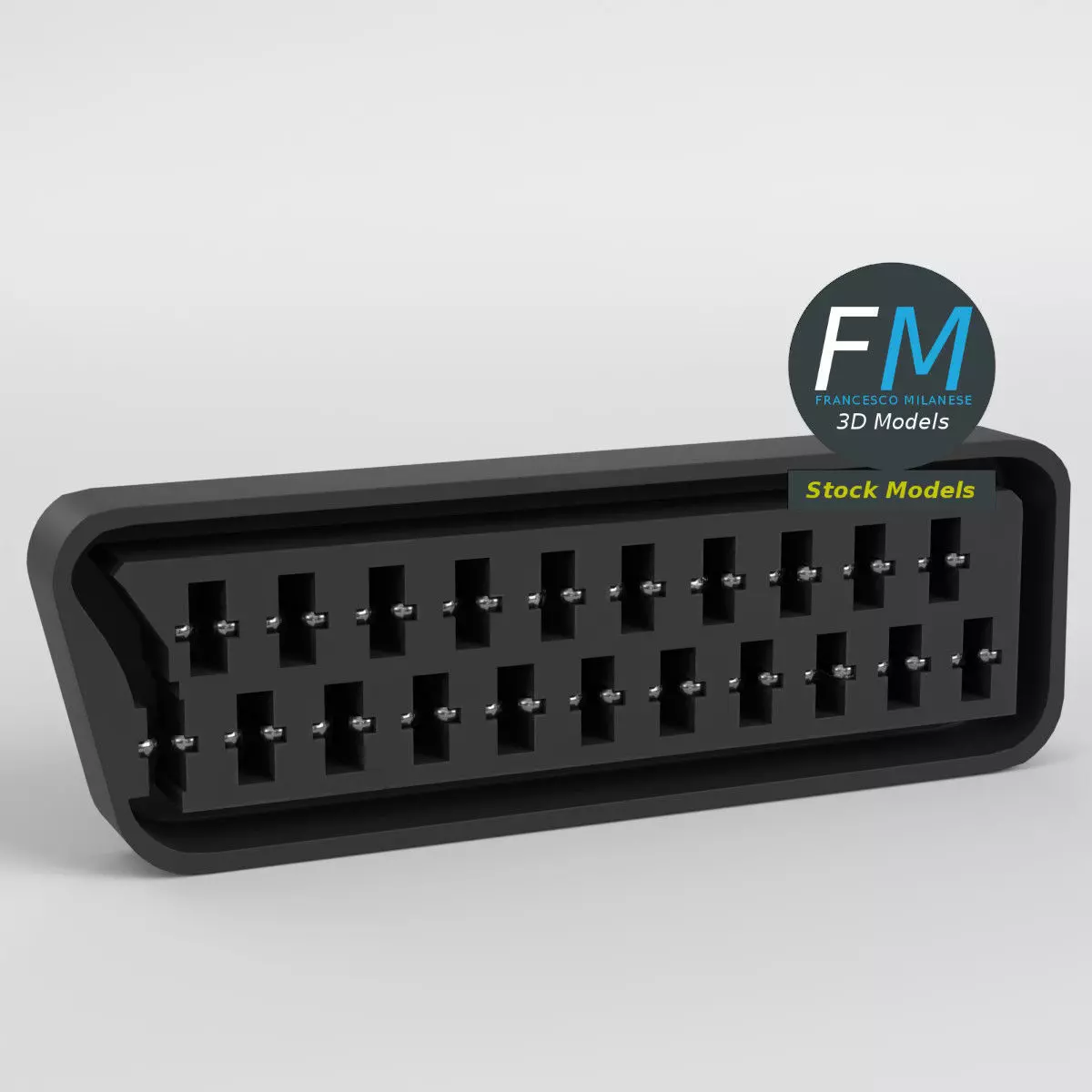 Female SCART euro connector 3D model_0