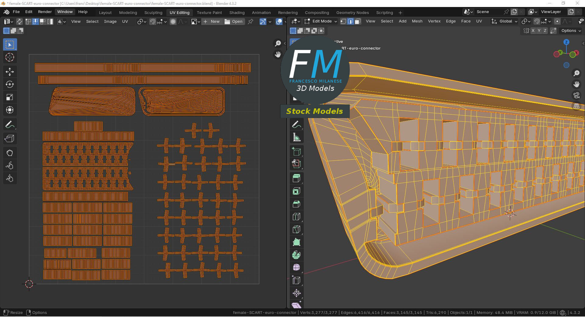 Female SCART euro connector 3D model_10