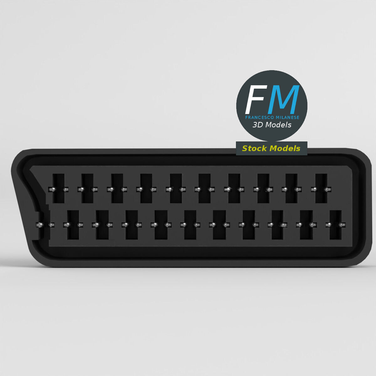 Female SCART euro connector 3D model_3