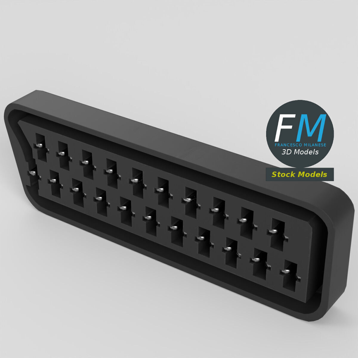 Female SCART euro connector 3D model_2